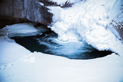 Frozen water in winter