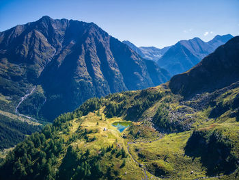 Scenic view of mountains against clear sky