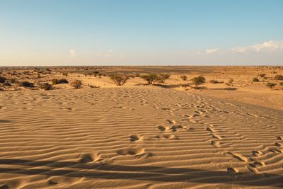 Scenic view of sand dunes against sky in north horr sand dunes in marsabit county, kenya