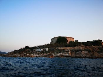 Scenic view of sea against clear sky
