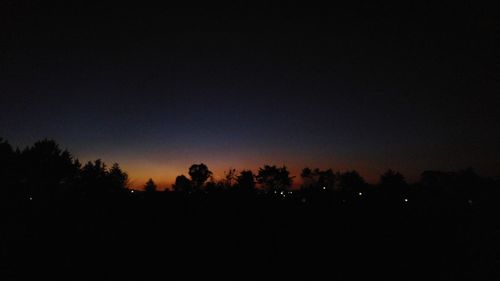 Silhouette trees against sky at night