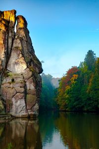 Scenic view of lake against sky during autumn