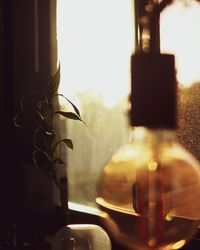 Close-up of glass window at home