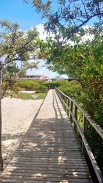 Jetty leading towards sea against clear sky