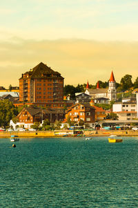 Cityscape of downtown puerto varas in the chilean lake district, chile