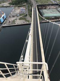 High angle view of bridge over road in city