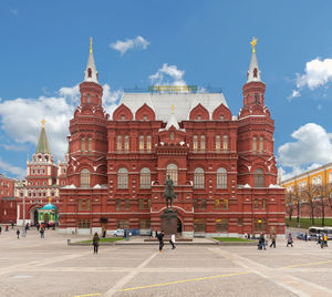 Group of people in front of historical building