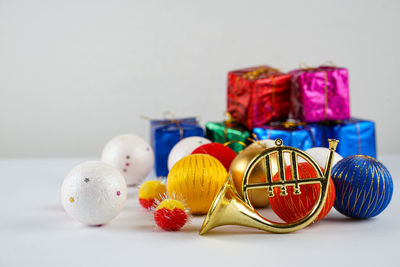 Close-up of multi colored candies on table