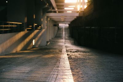 Empty road in building basement