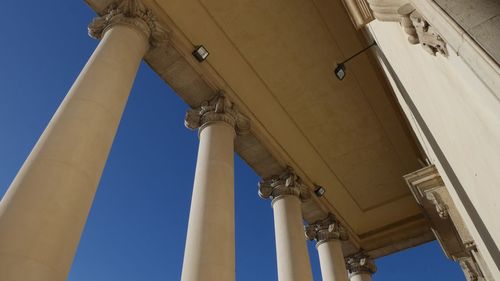 Low angle view of historic building against blue sky