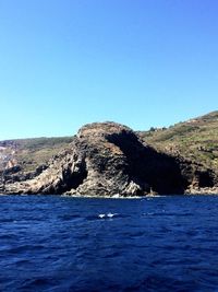 Scenic view of sea against clear blue sky