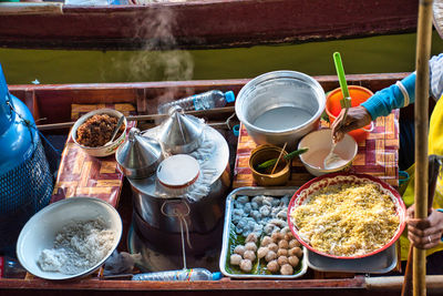 High angle view of food on table