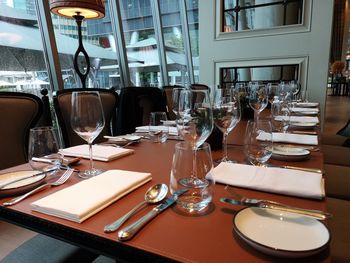 View of wine glasses on table at a restaurant