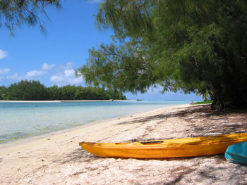 Boats moored in sea