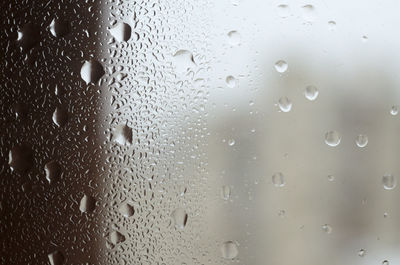 Full frame shot of raindrops on glass window