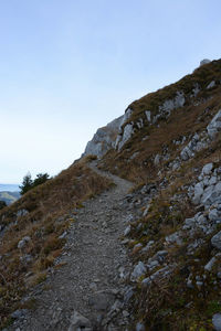 Low angle view of mountain against clear sky