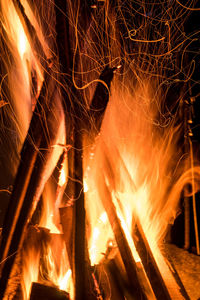 Close-up of fire burning at night