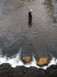 High angle view of flowing water in river