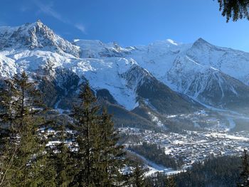 Scenic view of snowcapped mountains against sky