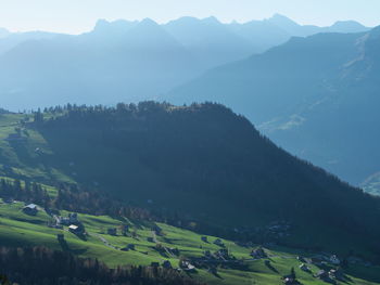 High angle view of mountains against sky