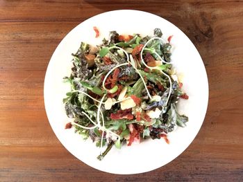 High angle view of salad in plate on table