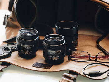 Close-up of objects on table