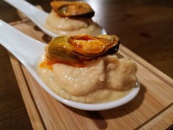 Close-up of served food in plate