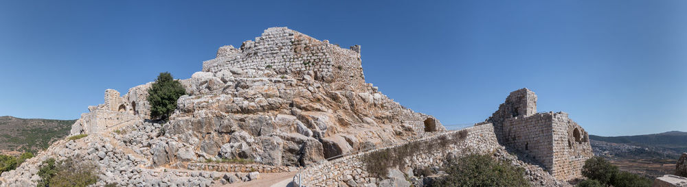 Low angle view of rock formations against sky