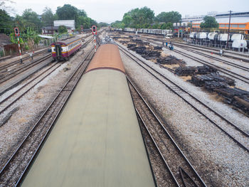 High angle view of train on railroad tracks