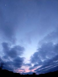 Low angle view of silhouette trees against blue sky