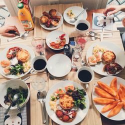 Close-up of food served on table