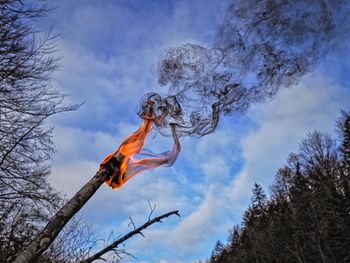 Low angle view of bare tree against sky