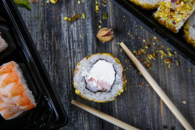 High angle view of sushi in plate