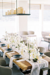 Place setting on table at restaurant