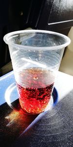 Close-up of beer glass on table