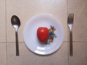 Directly above shot of fruits in plate on table