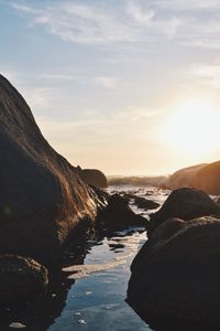 Scenic view of mountains against sky during sunset