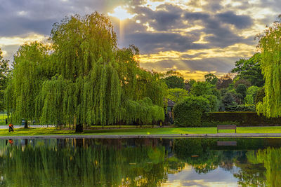 Scenic view of lake against cloudy sky