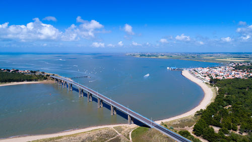 High angle view of sea against cloudy sky