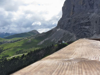 Scenic view of mountains against cloudy sky