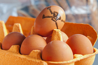 Close-up of eggs in carton during easter