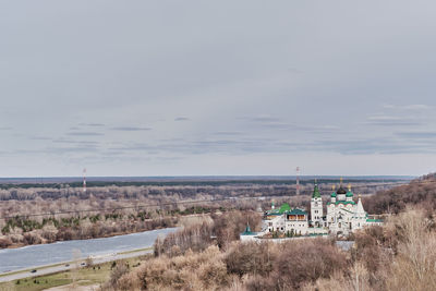 Ascension caves monastery of russian orthodox church on banks of river volga, nizhny novgorod,russia