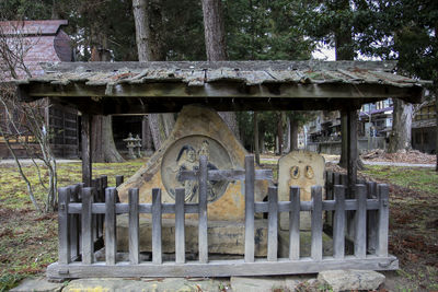 View of old cemetery against trees