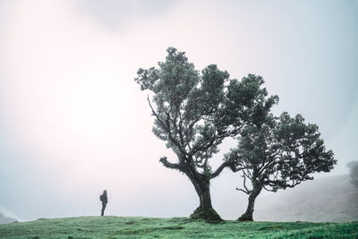 Man standing on field against sky