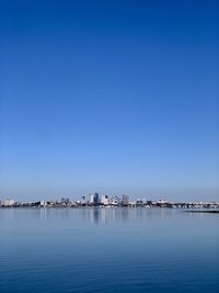 Scenic view of sea against clear blue sky