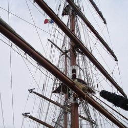 Low angle view of sailboat against clear sky