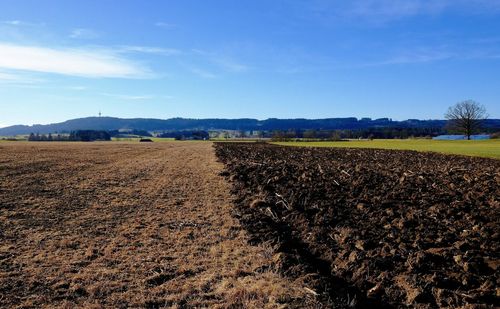 Scenic view of landscape against blue sky