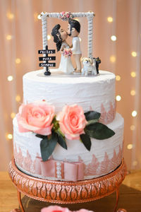 Close-up of christmas cake on table