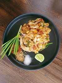 High angle view of food in plate on table