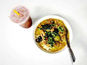 High angle view of food in bowl on table